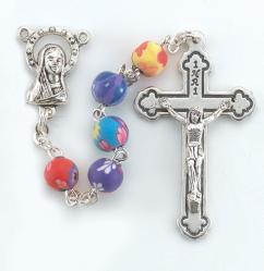  ROUND FLORAL MULTI-COLOR BEAD ROSARY 