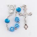  BLUE FLORAL SHAPE FIMO BEAD ROSARY 
