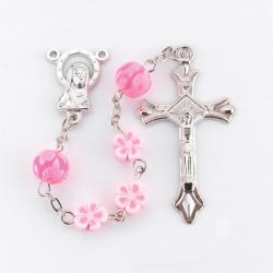  PINK FLORAL SHAPE FIMO BEAD ROSARY 
