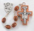  BROWN CROSS STAMPED WOOD BEAD FRANCISCAN ROSARY 