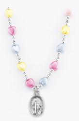  MULTI-COLORED HEART SHAPE BEAD NECKLACE WITH MIRACULOUS MEDAL 