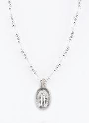  CLEAR CRYSTAL BEAD NECKLACE WITH SILVER SPACERS AND MIRACULOUS MEDAL 