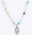  MULTI-COLORED CRYSTAL BEAD NECKLACE WITH SILVER SPACERS AND MIRACULOUS MEDAL 