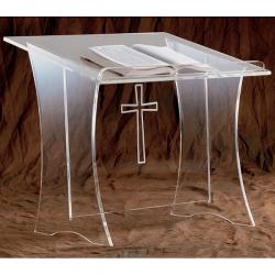  Acrylic Table Top Lectern - Wood Top & Cross - 20\" W 