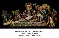  Christmas Nativity Complete Set w/ Base by \"Bernardi\" in Linden Wood 