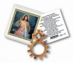  DIVINE MERCEY OLIVE WOOD ROSARY RING WITH PRAYER 