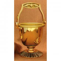  High Polish Finish Bronze Holy Water Container/Pot & Sprinkler: 1936 Style - 11 3/4\" Ht 