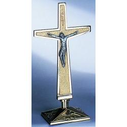  Altar Crucifix | 21\" | Brass Or Bronze | Square Base | Modern Cross 