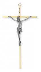  10\" BRASS PLATED CROSS WITH ANTIQUED SILVER PLATED CORPUS 