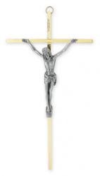  10\" BRASS PLATED CROSS WITH ANTIQUED SILVER PLATED CORPUS 