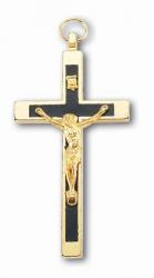  3.5\" GOLD PLATED BLACK INLAY CRUCIFIX 