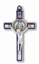  3\" SILVER BLUE EPOXY MIRACULOUS MEDAL CRUCIFIX 