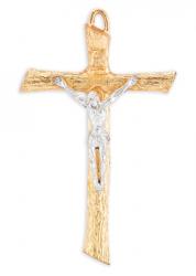  4 1/2\" GOLD LOG CRUCIFIX WITH SILVER CORPUS 