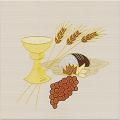  White "Chalice, Wheat, Grapes, Bread" Altar Cover - Cantate Fabric 