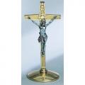  Altar Crucifix | 14" | Brass Or Bronze | Round Base | Modern Cross 