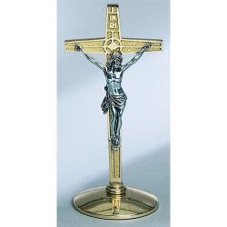  Altar Crucifix | 14\" | Brass Or Bronze | Round Base | Modern Cross 