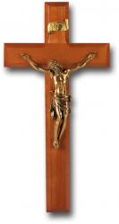  11\" NATURAL CHERRY CROSS WITH MUSEUM GOLD CORPUS 