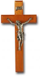  11\" NATURAL CHERRY CROSS WITH PEWTER CORPUS 