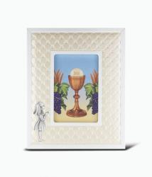  WHITE SYNTHETIC LEATHER FRAME WITH STANDING GIRL FIGURE 