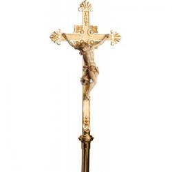  Processional Crucifix | 90\" | Bronze Or Brass | Budded Ends | Includes Stand 