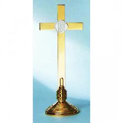  Altar Cross | 18\" | Brass Or Bronze | Round Base | IHS 