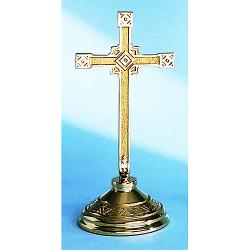  Altar Cross | 12\" | Brass Or Bronze | Round Base | Geometric 