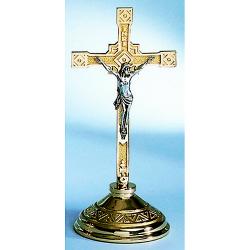  Altar Crucifix | 12\" | Brass Or Bronze | Round Base | Geometric 