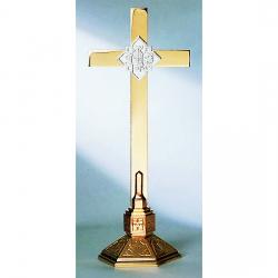  Altar Cross | 18\" | Brass Or Bronze | Hexagonal Base | IHS 