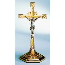  Altar Crucifix | 23\" | Brass Or Bronze | Round Base | Budded Cross 