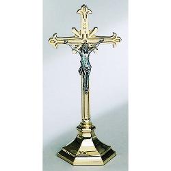  Altar Crucifix | 18\" | Brass Or Bronze | Hexagonal Base | Embellished Cross 