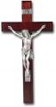  13" DARK CHERRY CROSS WITH ANTIQUE SILVER PLATED CORPUS 