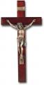  13" CHERRY WOOD CROSS WITH MUSEUM GOLD CORPUS 