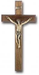 12\" WALNUT WOOD CROSS WITH MUSEUM GOLD PLATED CORPUS 