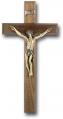  12" WALNUT WOOD CROSS WITH MUSEUM GOLD PLATED CORPUS 