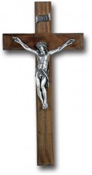  12\" WALNUT CROSS WITH ANTIQUE PLATED CORPUS 