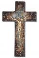  10" RICH BROWN SPECKLED GLASS CROSS WITH GOLD CORPUS 