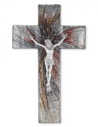  10\" SHIMMERING SILVER GLASS CROSS WITH PEWTER CORPUS 