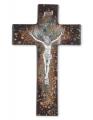  10" RICH BROWN SPECKLED GLASS CROSS WITH PEWTER CORPUS 