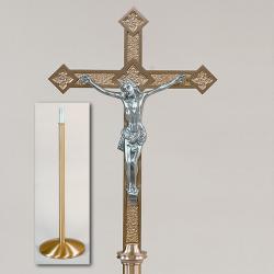  High Polish Bronze Floor Processional Crucifix: Style 2614 - 84\" Ht 