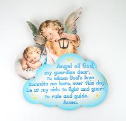  GUARDIAN ANGEL WITH LAMP CLOUD BLUE HANGING CRIB MEDAL IN ORGANZA BAG 