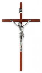  10\" WOOD CROSS WITH ANTIQUED SILVER PLATED CORPUS 