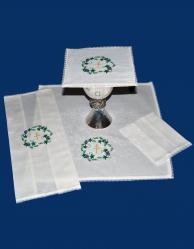  Muti-Color Chi Rho/Grapes/Leaves Washable Complete Altar/Mass Set in Linen/Cotton Blend w/Lace 