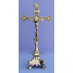  Shiny Brass Standing Crucifix, 13 3/4\" 