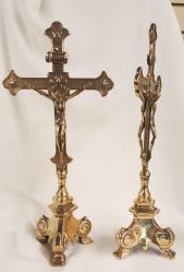  Double-Sided Standing Crucifix in Shiny Brass With 3 Point Base, 13\" 