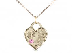  Footprints/Heart Neck Medal/Pendant w/Rose Stone Only for October 