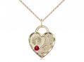  Footprints/Heart Neck Medal/Pendant w/Ruby Stone Only for July 