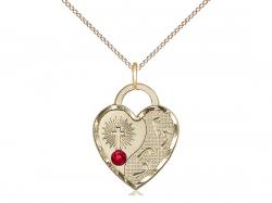 Footprints/Heart Neck Medal/Pendant w/Ruby Stone Only for July 