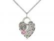  Footprints/Heart Neck Medal/Pendant w/Rose Stone Only for October 