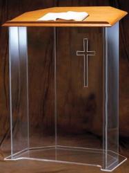  Acrylic Pulpit - Wood Top - w/Cross & Shelf - 48\" Ht 