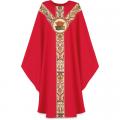  Red Gothic Chasuble - Eucharist Motif - Dupion Fabric 